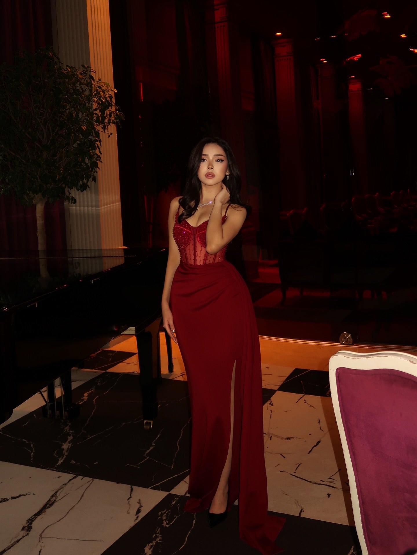 Spaghetti Strap Sleeveless Sheer Mermaid Side Slit Evening Dress