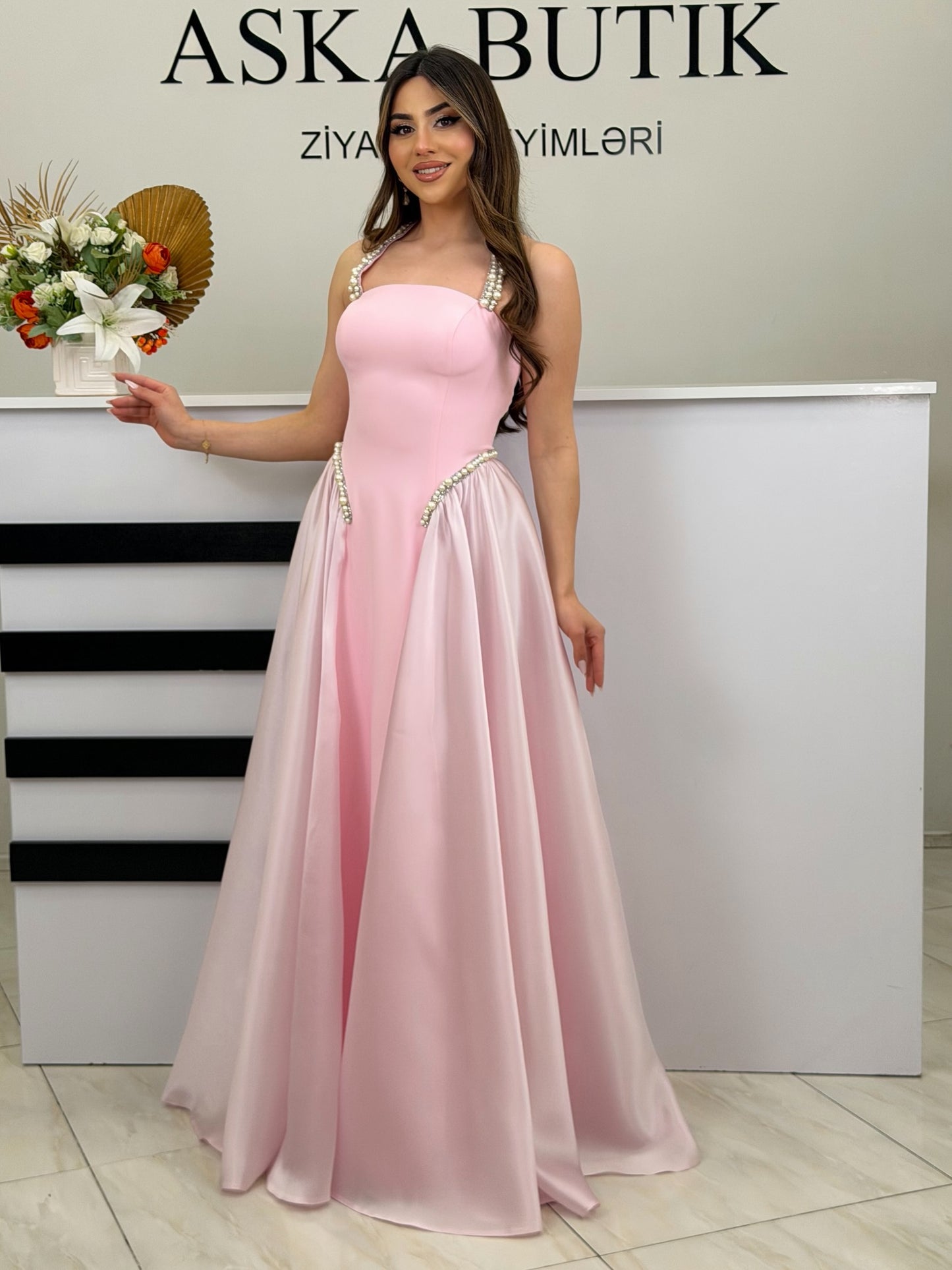 Spaghetti Strap Beaded Sparkle Sleeveless A-Line Evening Dress