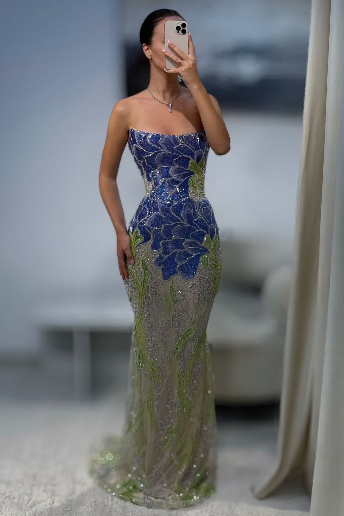 flower mermaid prom dress Strapless Sequins Flowers Sleeveless Color:LT LAVENDER Red Kap Prom Dresses Plus Size and Gorgeous Appliques work
