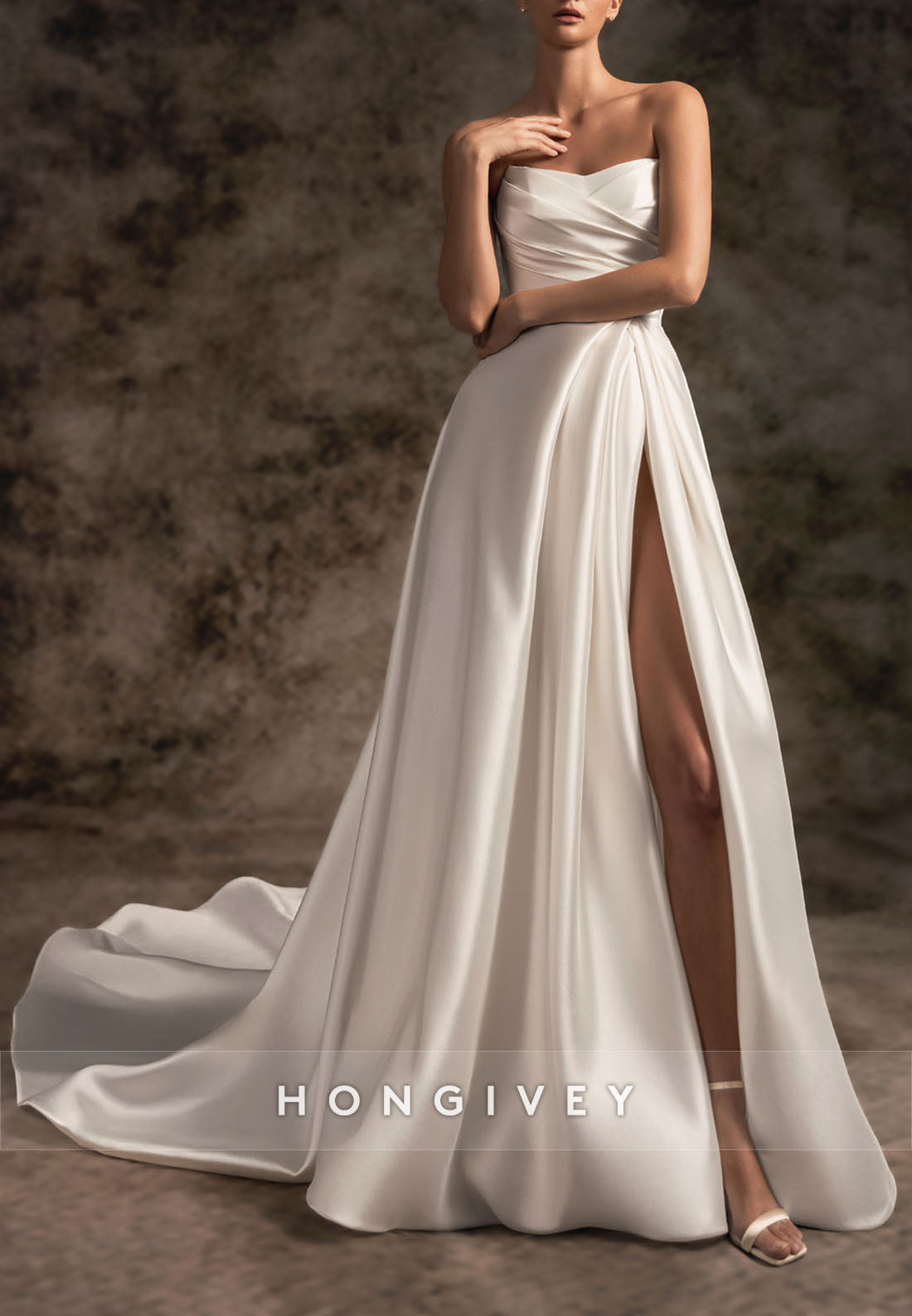 High Slit Simple Sweetheart Empire Pleated Low Back Wedding Dresses High Slit Simple Sweetheart Empire Pleated Low Back Wedding Dresses