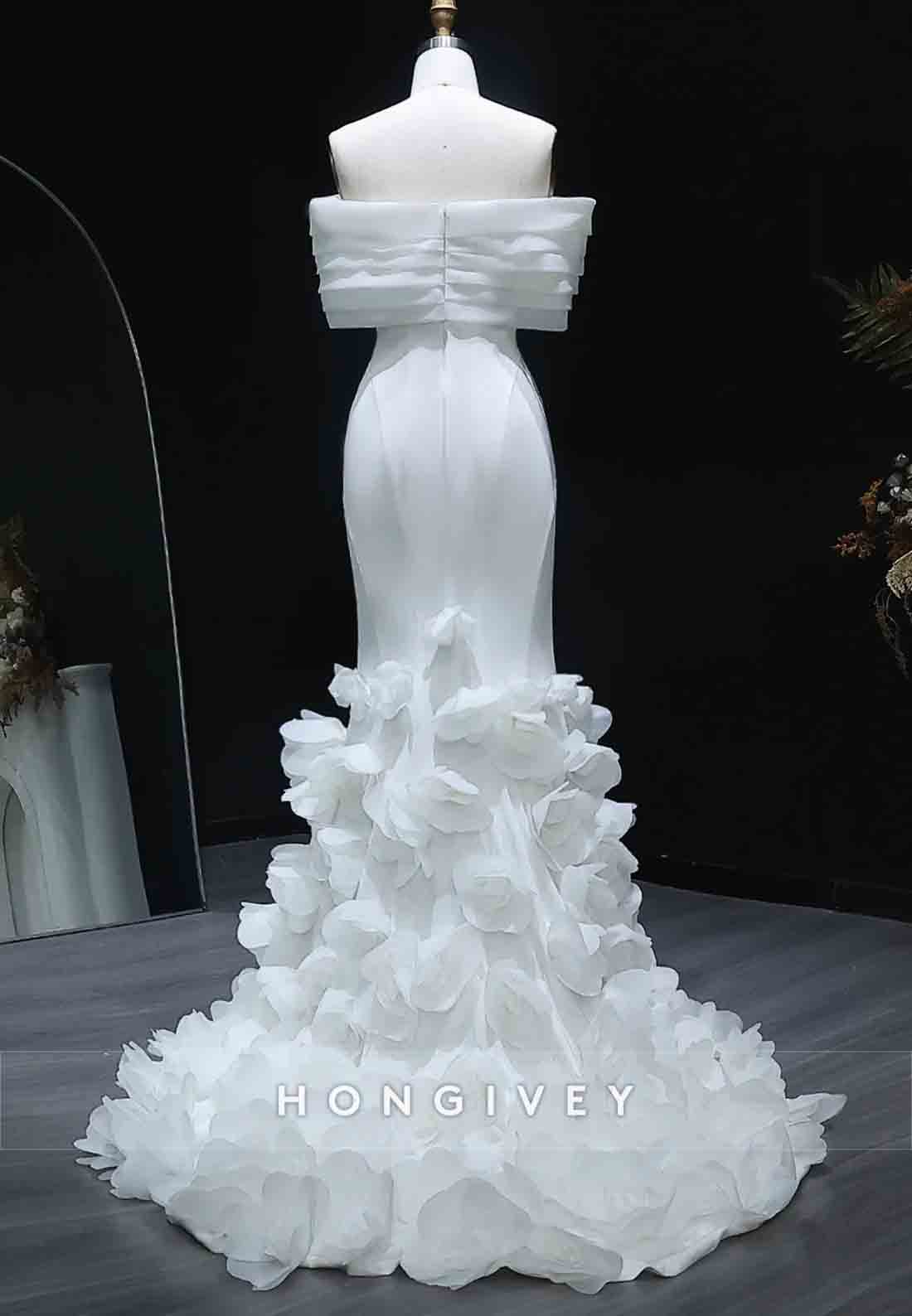 Flowers Off the Shoulder Shawl Mermaid Sweep Train Wedding Dresses