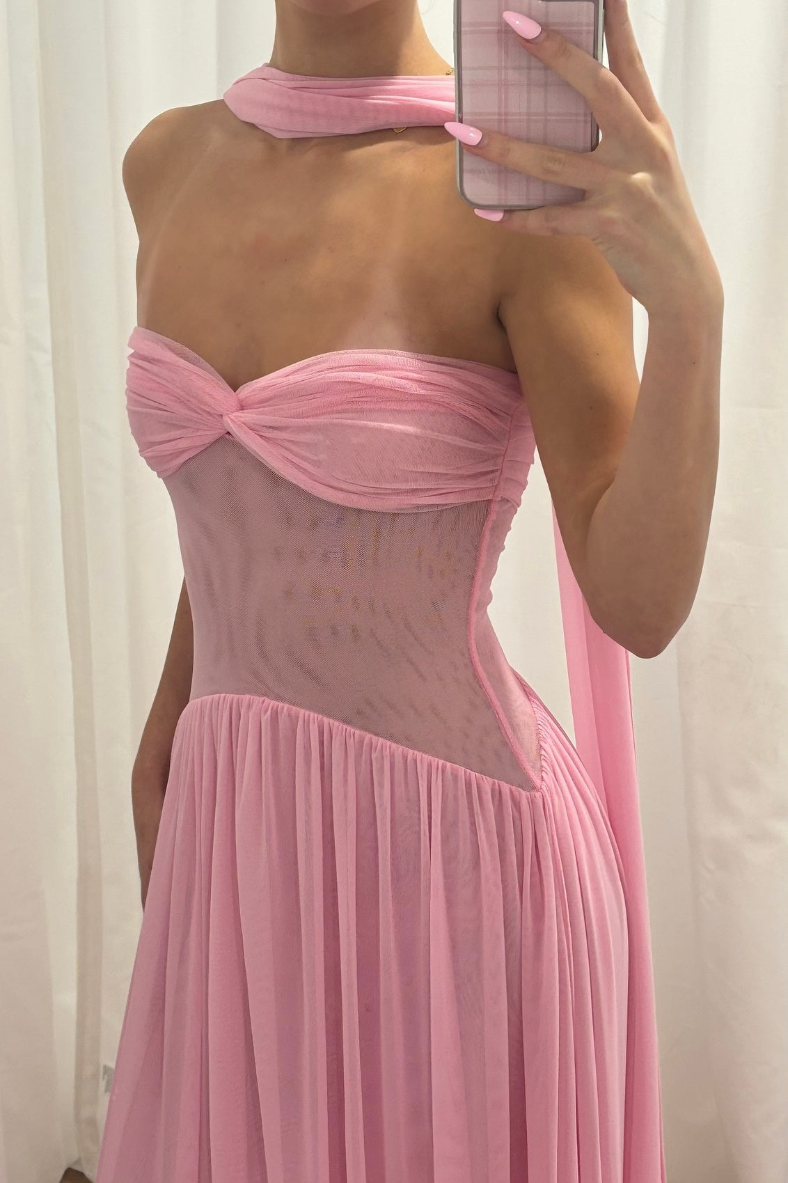 Elegant A Line Sweetheart Pink Long Party Dress with Ruffles Scarf