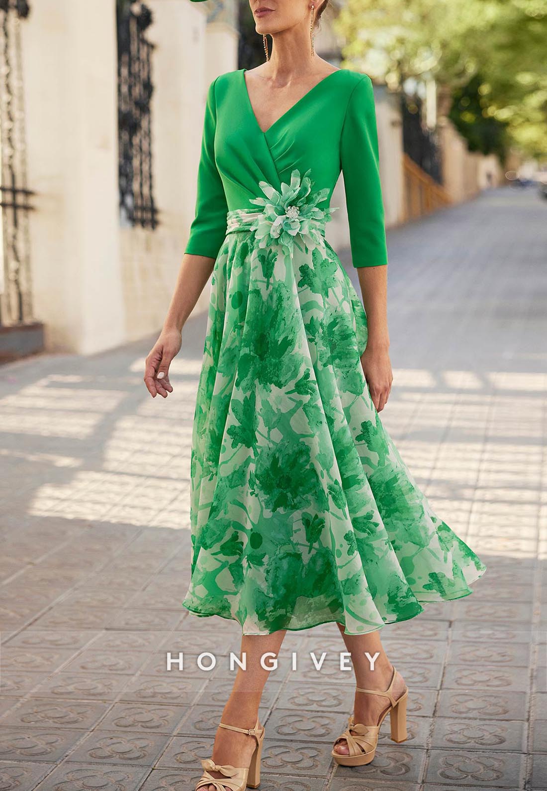 midi length mother of the bride dresses Floral Print Mother of the Bride A-line Tea- midi length mother of the bride dresses Floral Print Mother of the Bride A-line Tea-