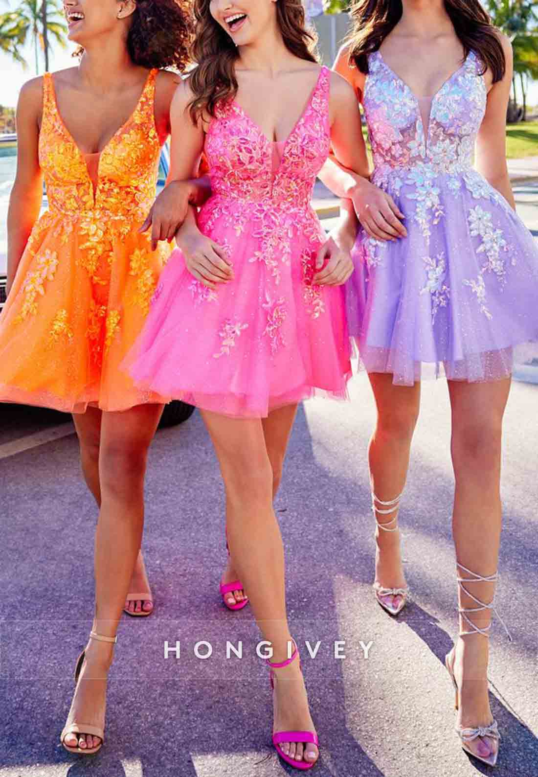 Lilac Sparkly Regular Straps Low Back Tulle A-Line Short Homecoming Dress