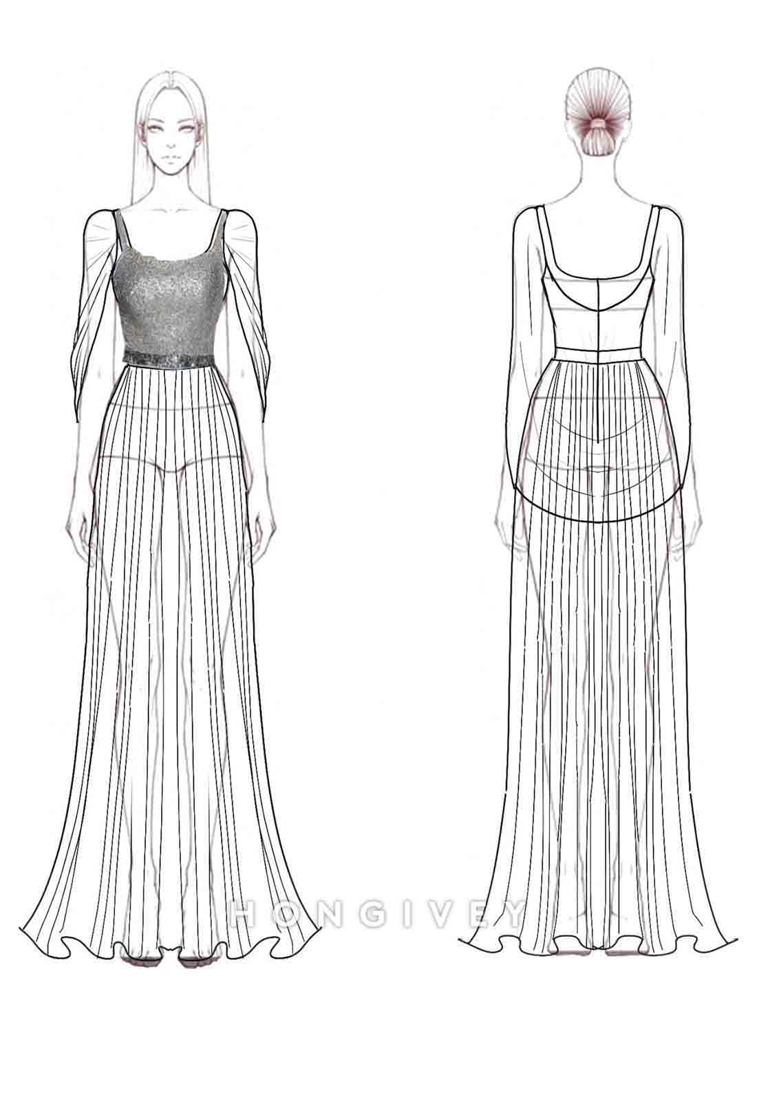 Light Blue Tulle Mesh Sequin Formal Dress Floor-Length Mermaid Evening Gown