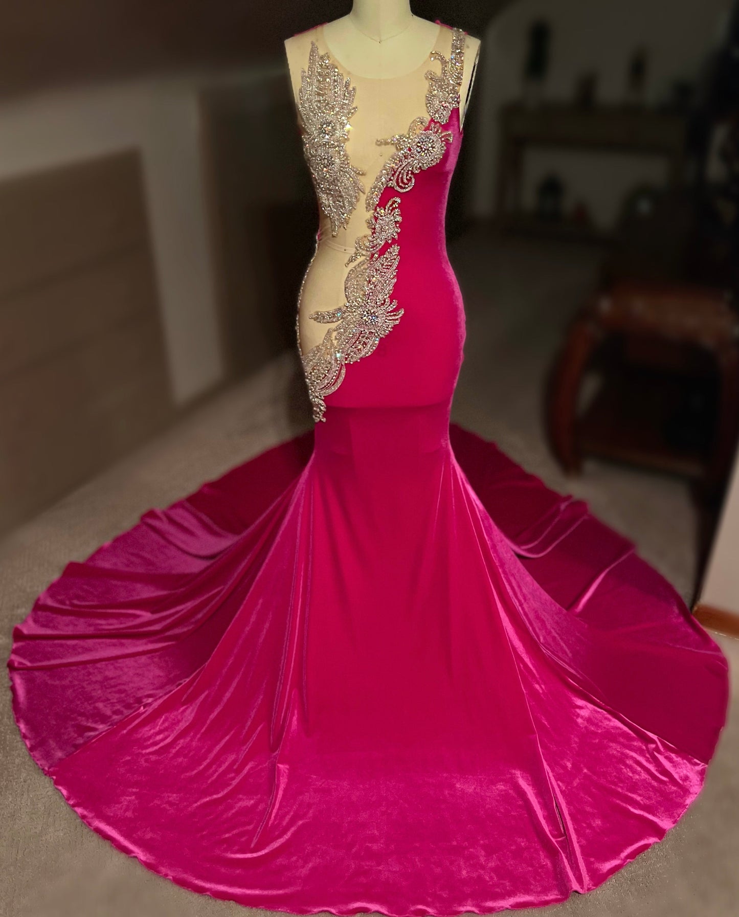 Sparkle Applique Sleeveless Mermaid Floor-Length Prom Dress