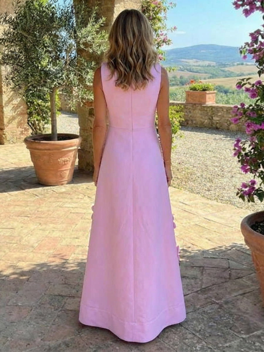 A-Line Crew Neck Sleeveless 3D Flowers Formal Dresses