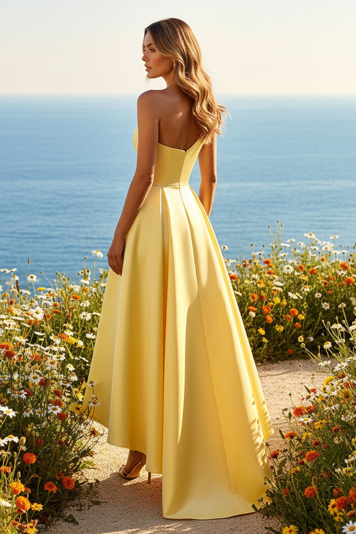 High Low One Shoulder Formal Dresses with 3D Flowers