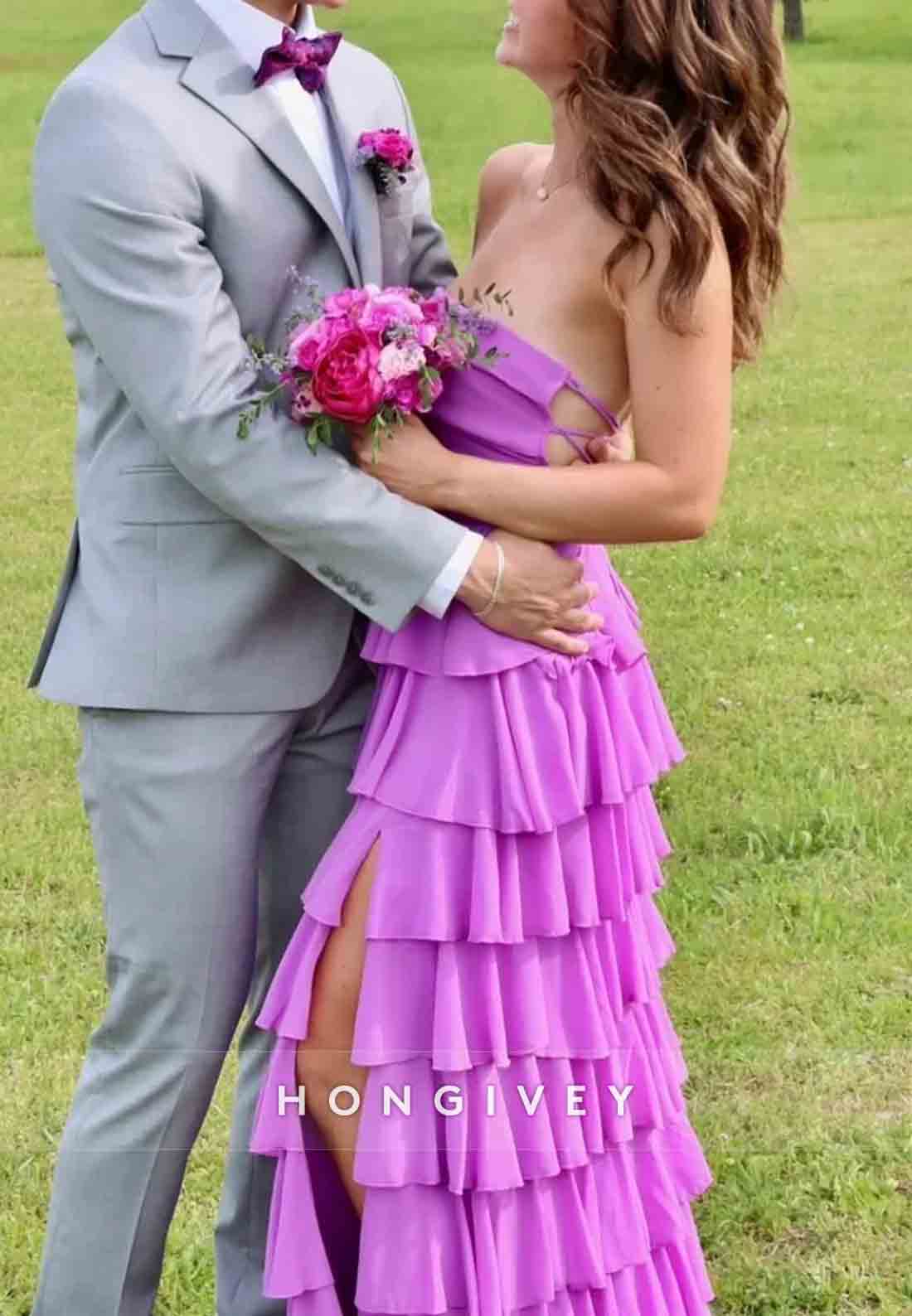 Gorgeous Purple Strapless A-Line Long Prom Dress with Crisscross Back