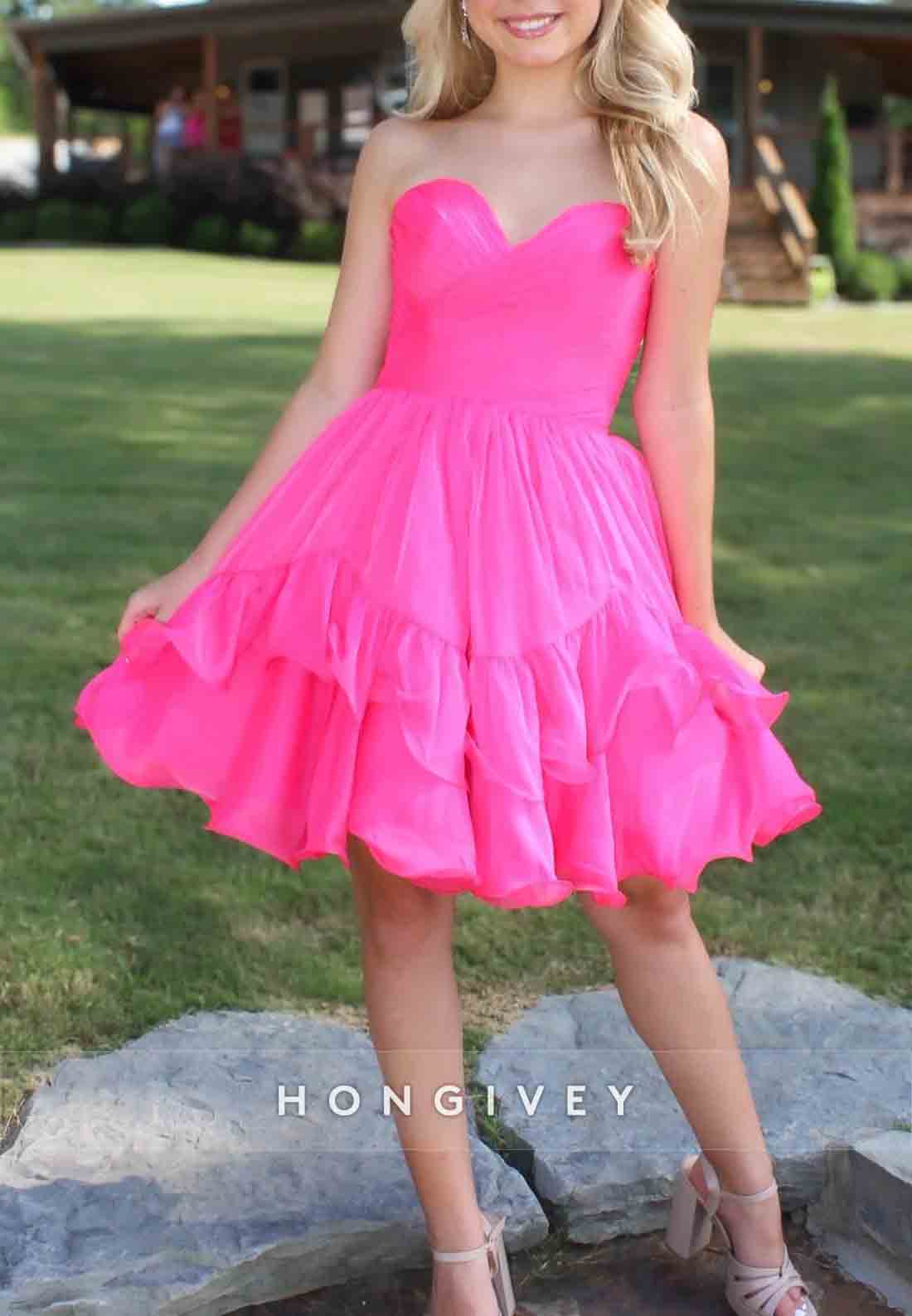 Gorgeous A Line Sweetheart Hot Pink Short Homecoming Dress with Ruffles