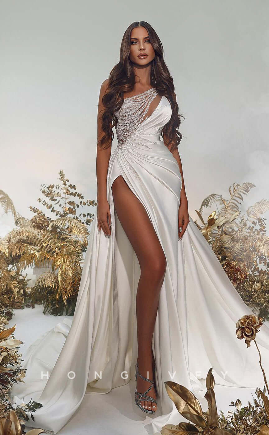 Draped Shoulder Wedding Dress