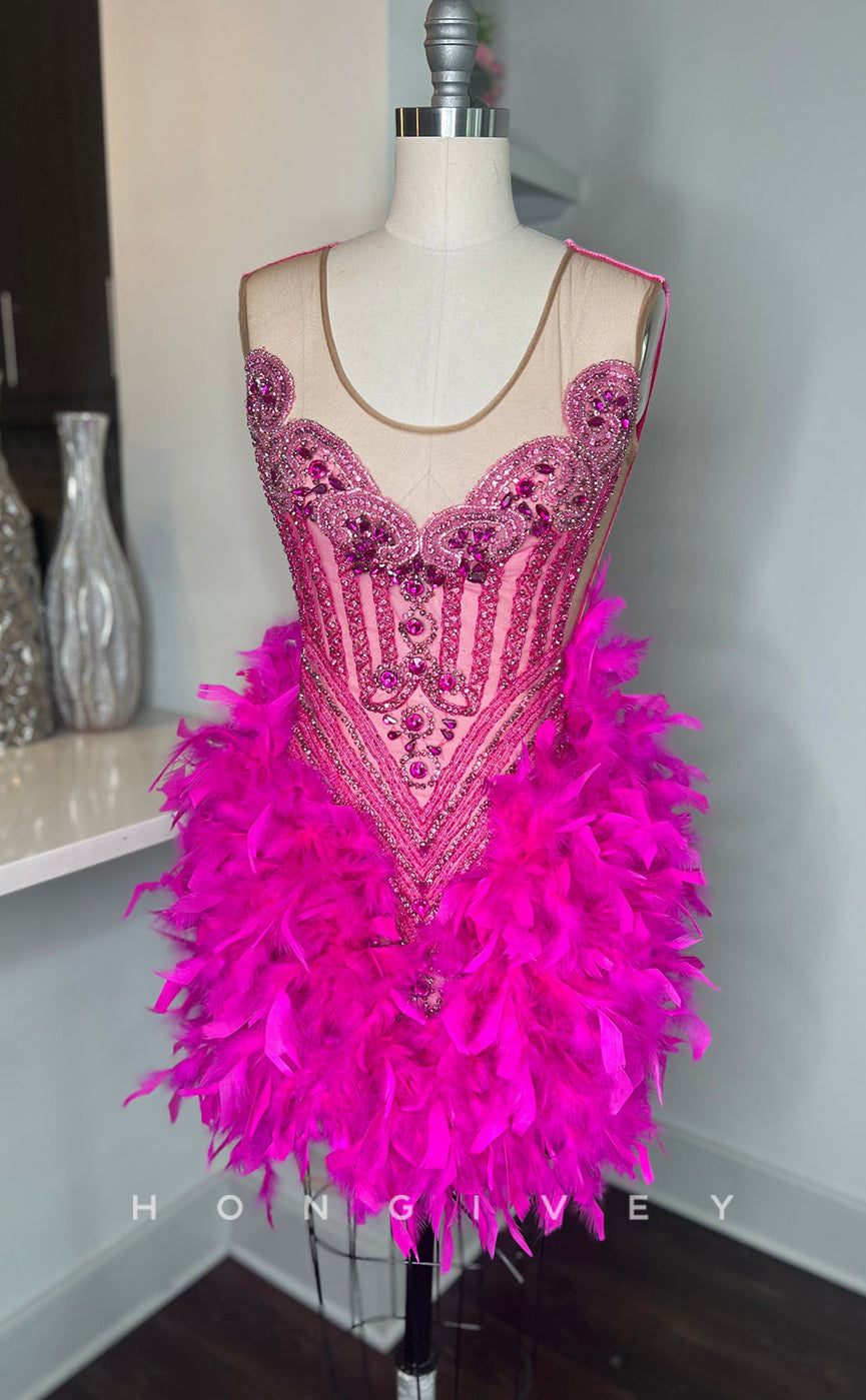 H2096 - Sexy Fitted Glitter Scoop Sleeveless Feathers Beaded Homecomin H2096 - Sexy Fitted Glitter Scoop Sleeveless Feathers Beaded Homecomin