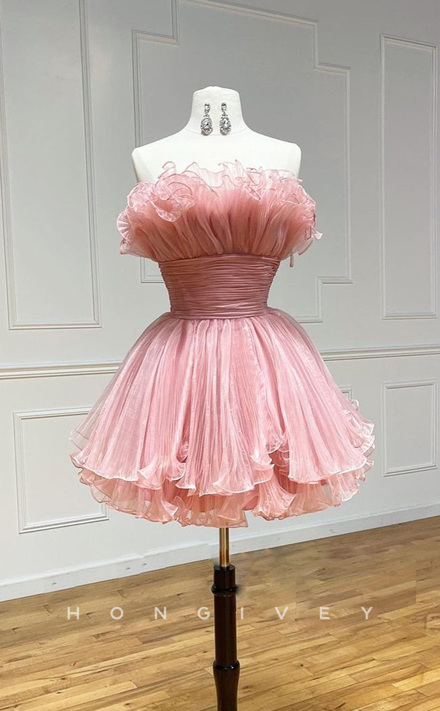 H2102 Chic Tulle A-Line Strapless Empire Sleeveless Ball Gown Short