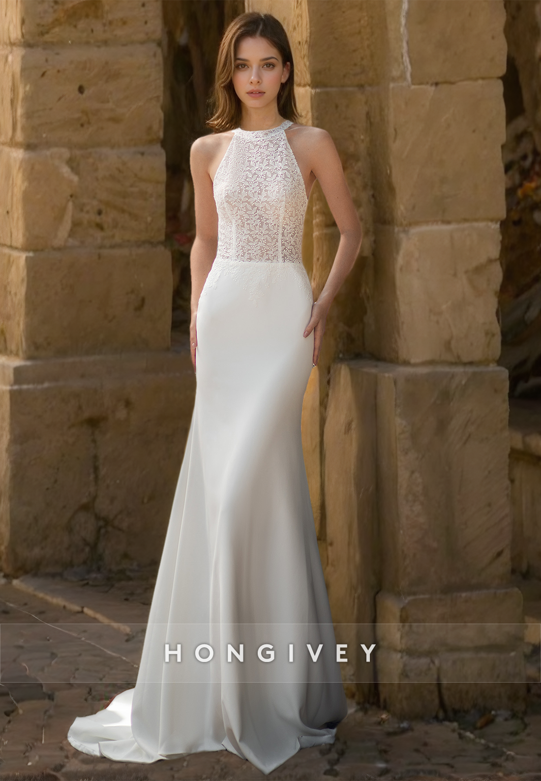 Elegant & Luxurious High Neck Sleeveless Appliques Detachable With Ove Elegant & Luxurious High Neck Sleeveless Appliques Detachable With Ove