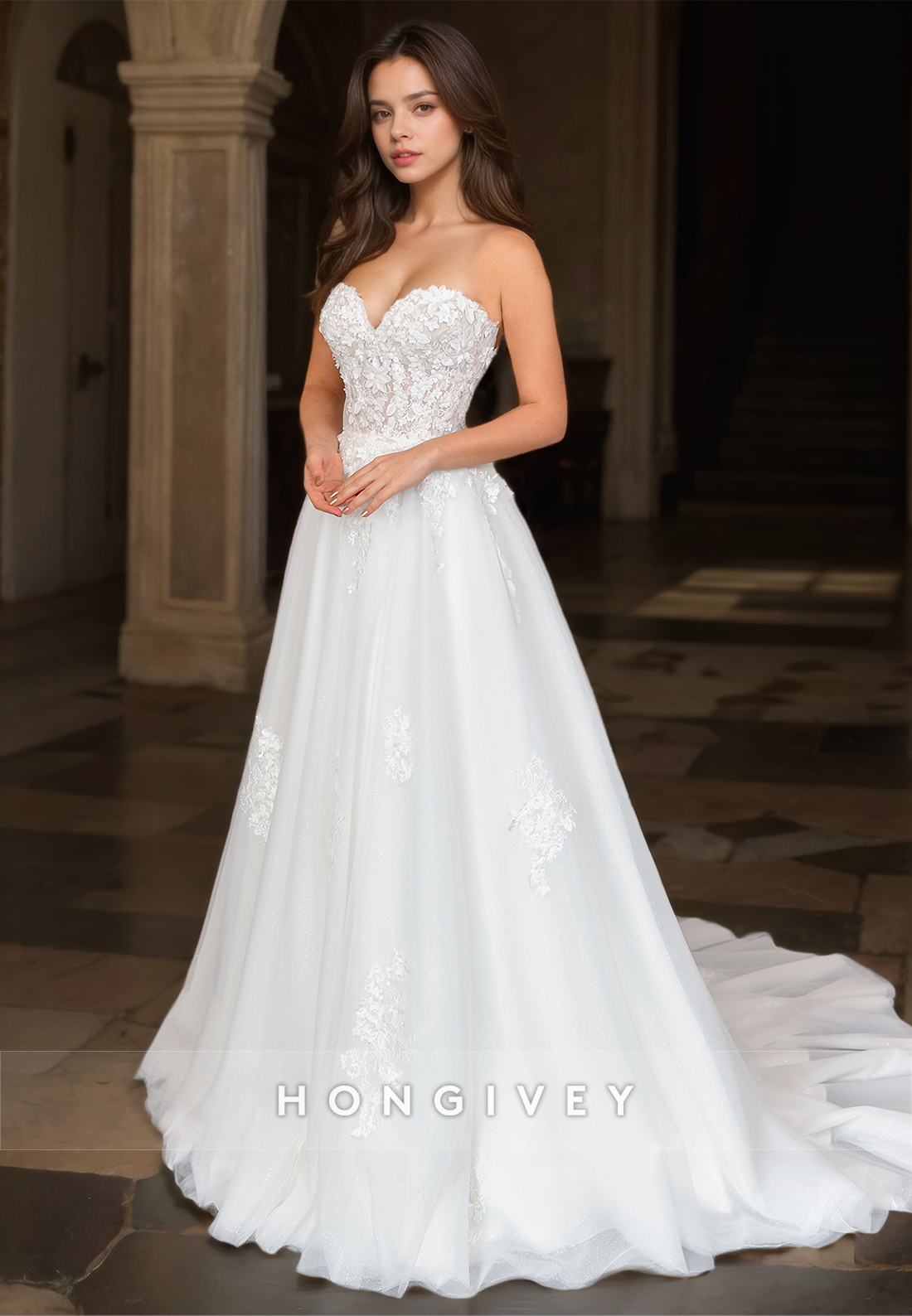 Sexy Tulle A-Line Sweetheart Strapless Illusion Empire Appliques With Sexy Tulle A-Line Sweetheart Strapless Illusion Empire Appliques With