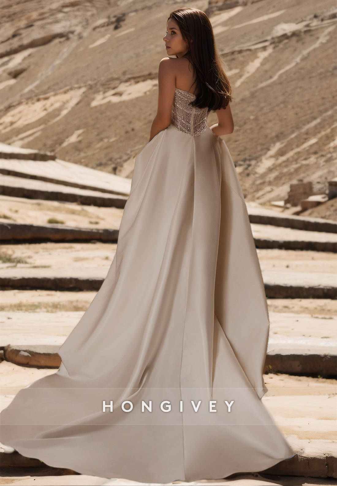 HONGIVEY New Glitter Sequins Wedding Dresses with Train Sweetheart Bride Gown