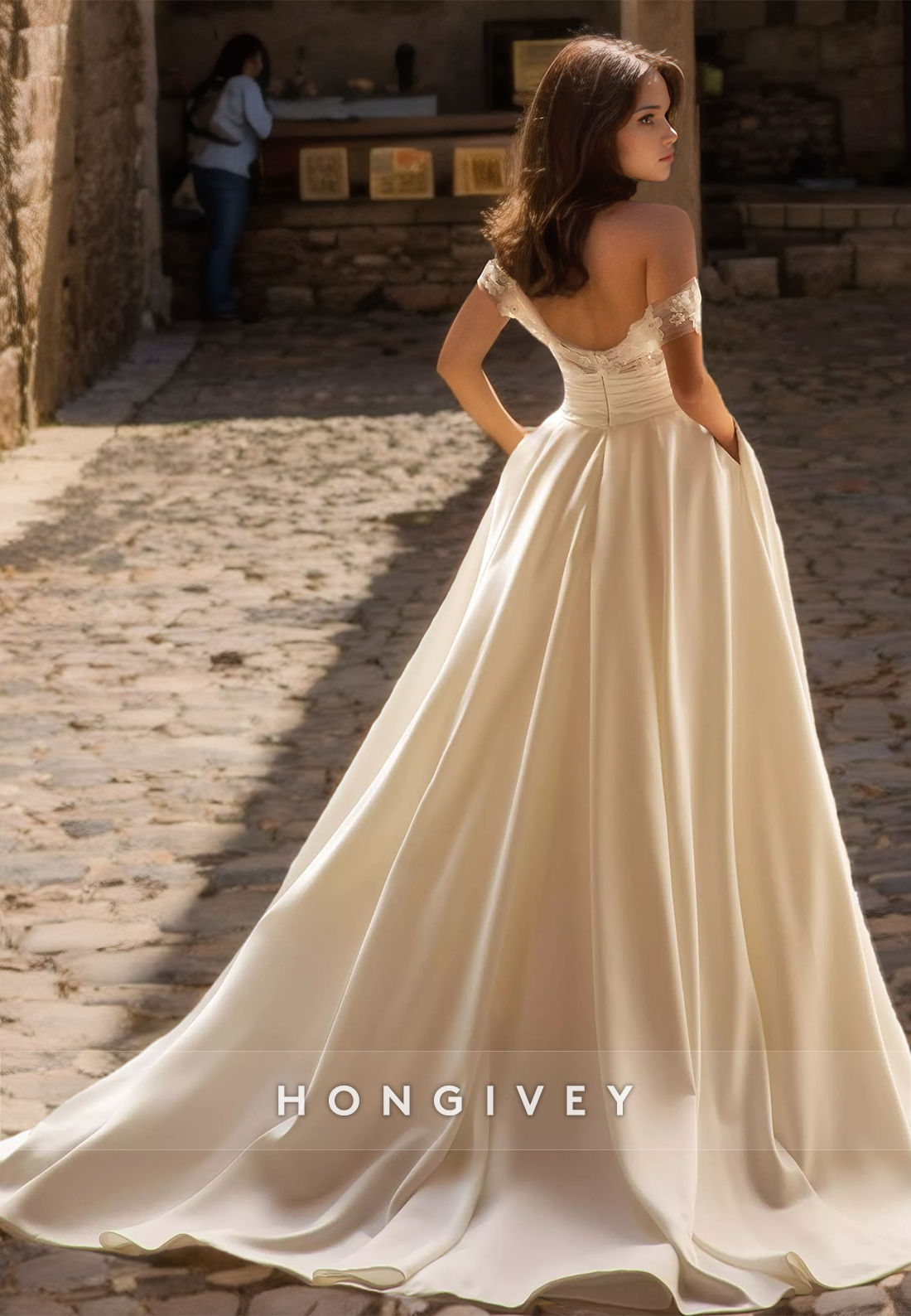 HONGIVEY Elegant Wedding Dresses Off-Shoulder Lace Backless Bride Dress