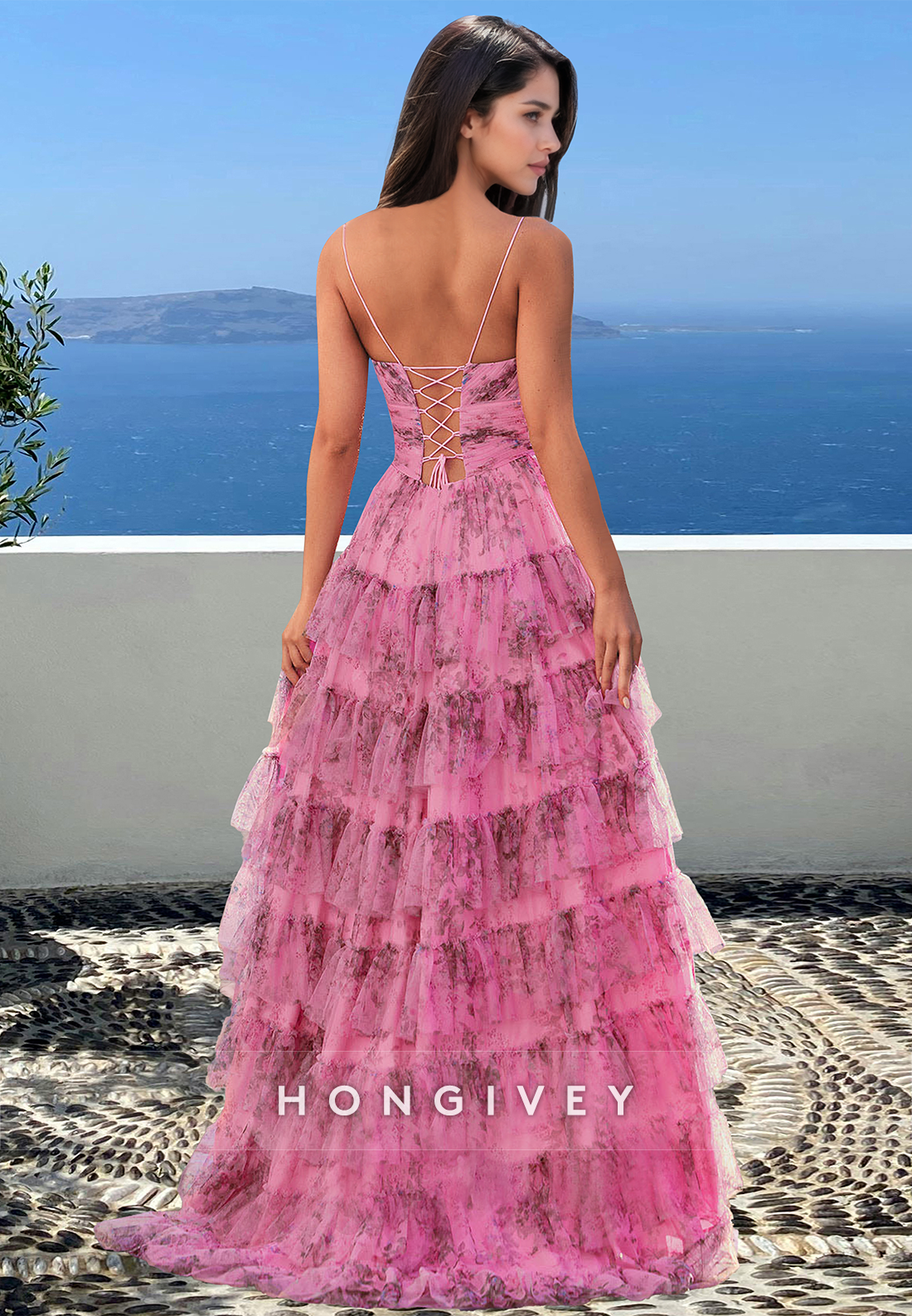 Special Pattern Straps Tiered A-Line Quinceanera Homecoming Evening Prom Ball Gown