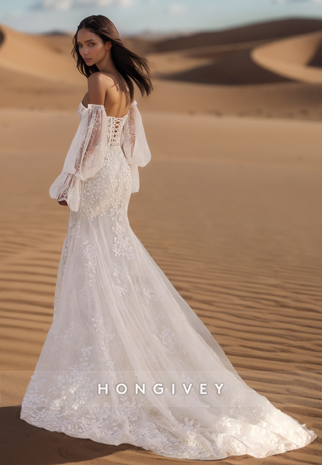 Allover Lace Sweetheart Detachable Long Sleeves Floral Lace Appliques Mermaid Wedding Dresses