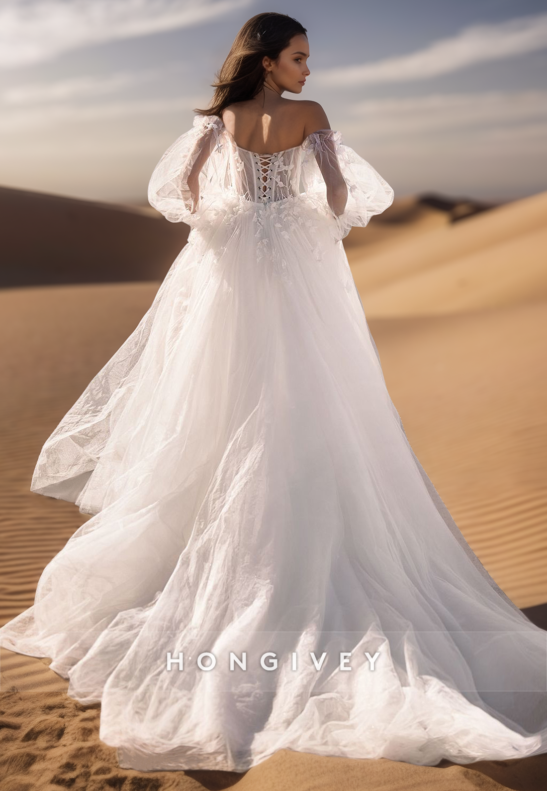 A-Line Long Sleeves Sheer Ballgown Wedding Dresses With Train