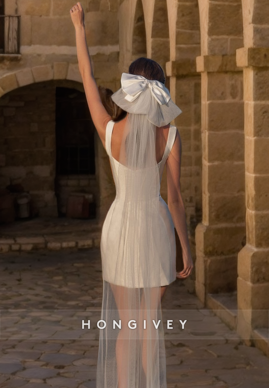 Casual Satin A-Line Square Sleeveless Short Summer Wedding Dress