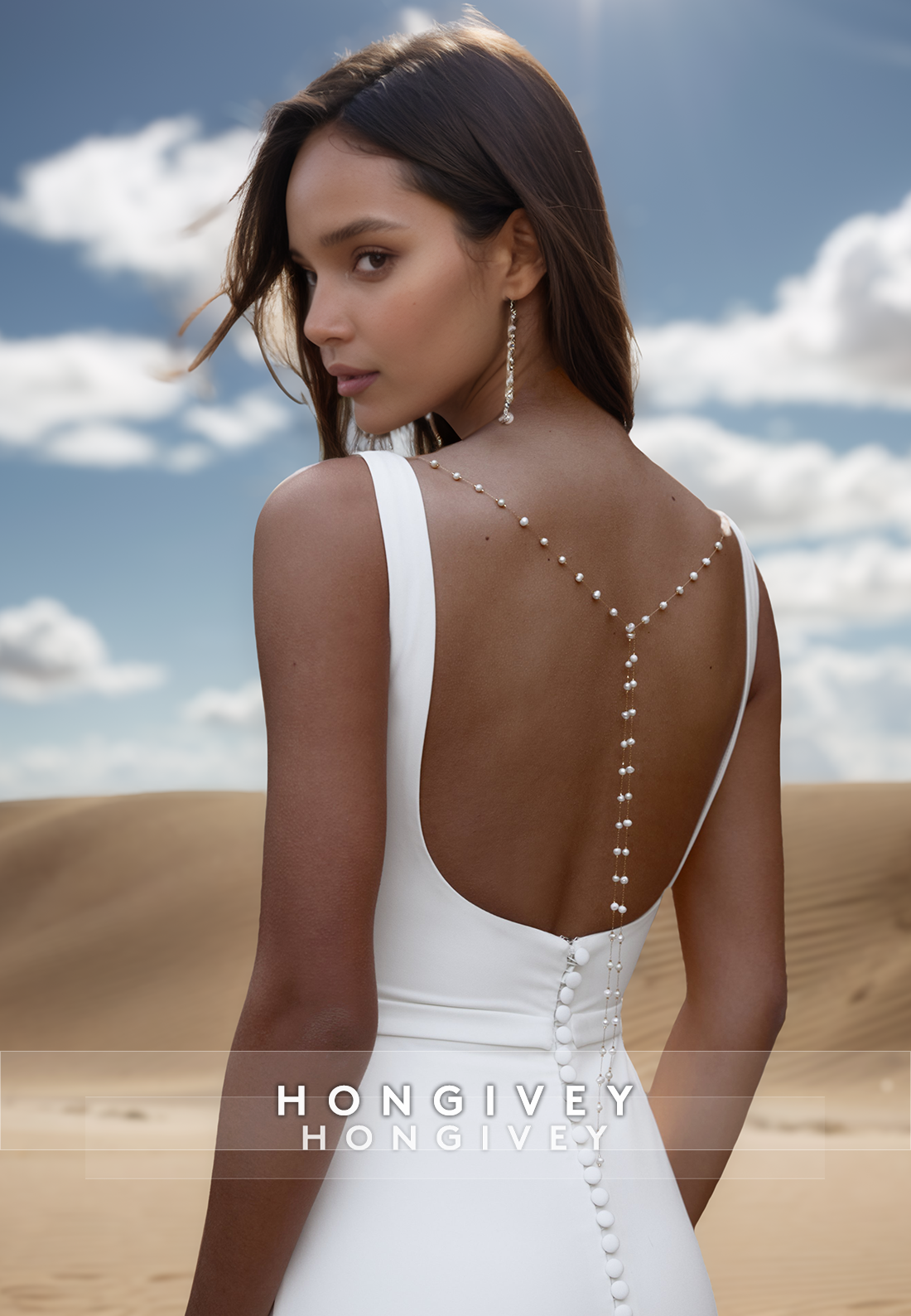 Mermaid Sequare Neackline Simple Beach Wedding Dress with Train