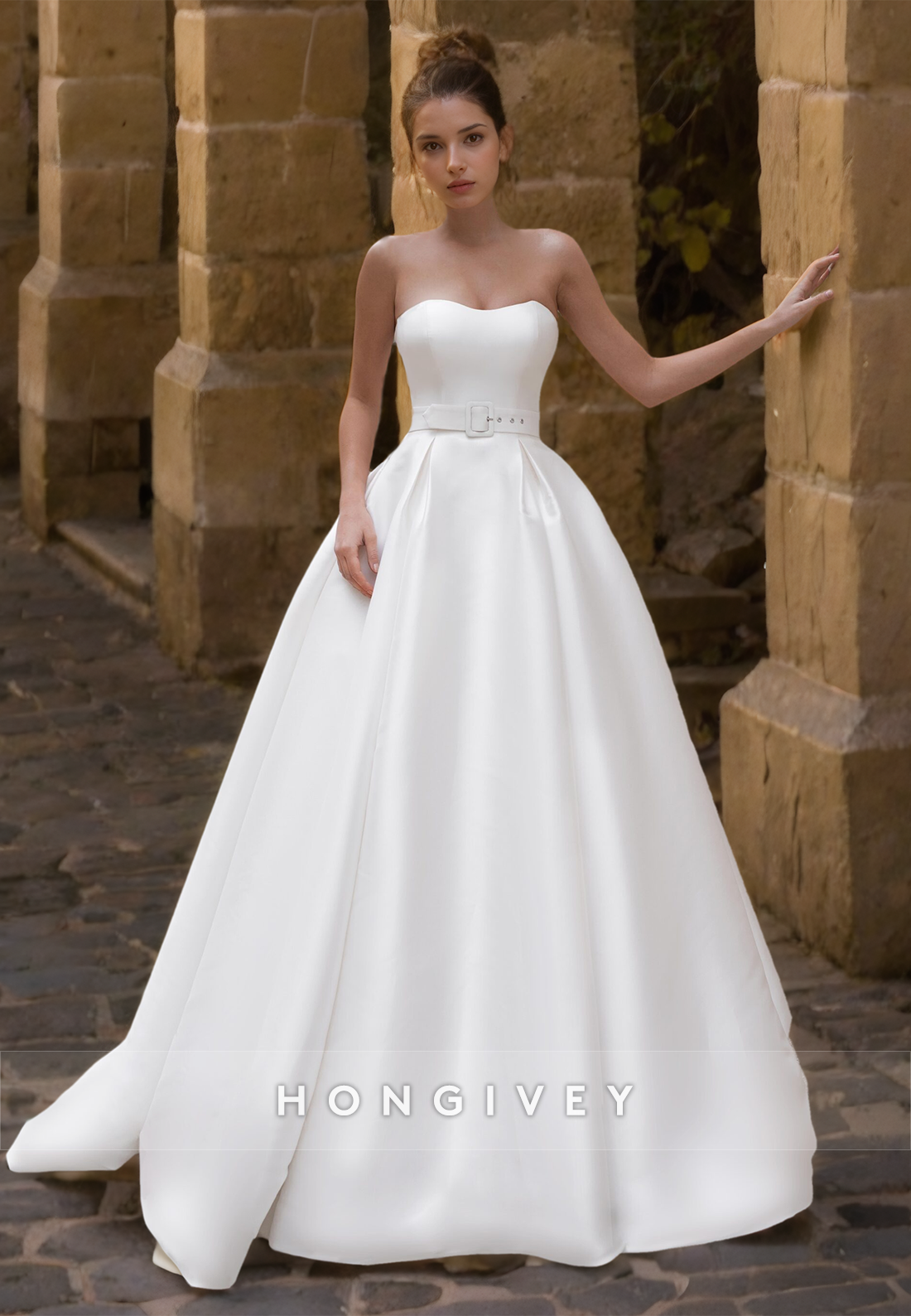 Ball Gown White Belt For Wedding Dress Sheer Tube Top Two Piece