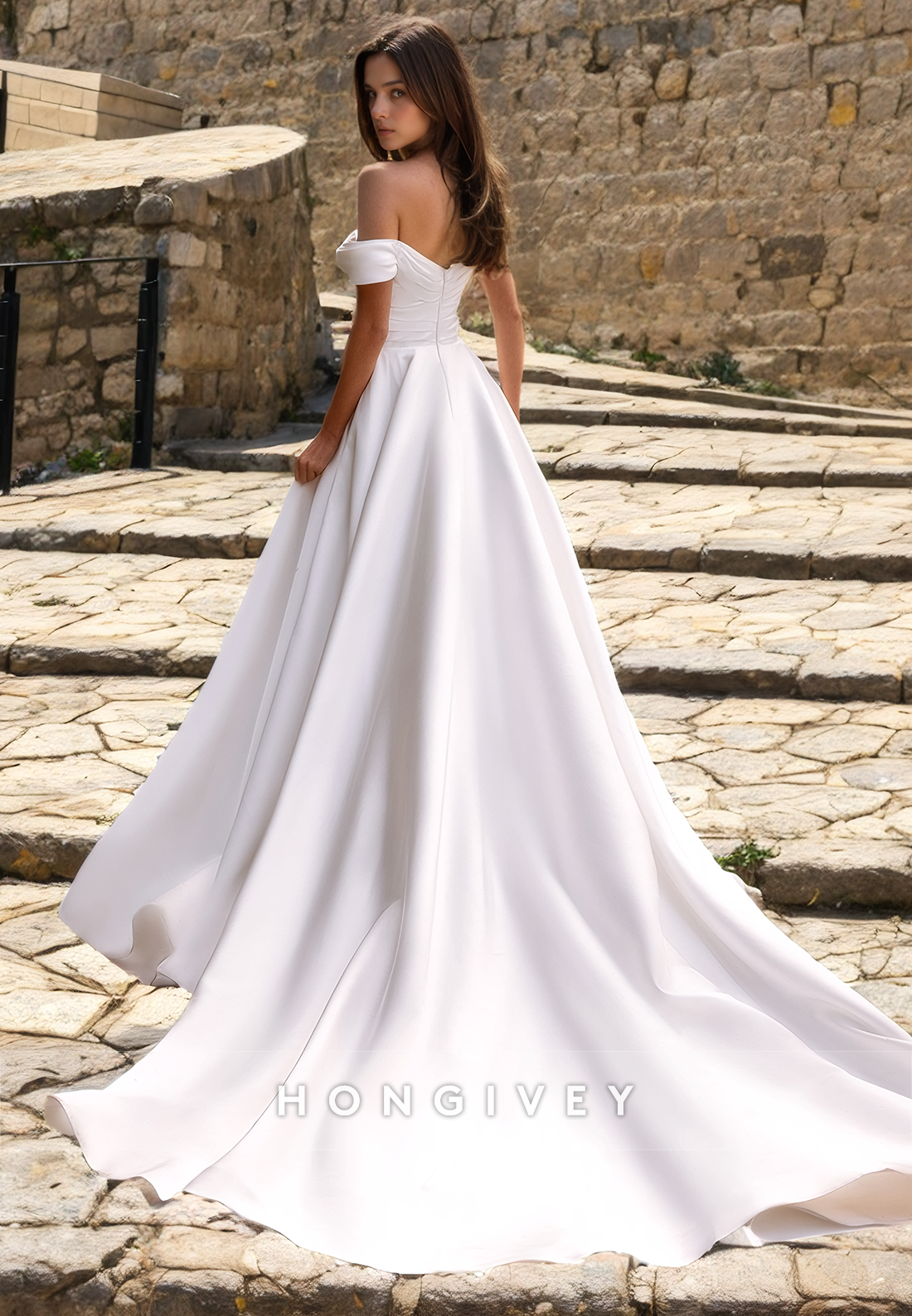Satin A-Line One Shoulder Sleeveless With Train Wedding Dress