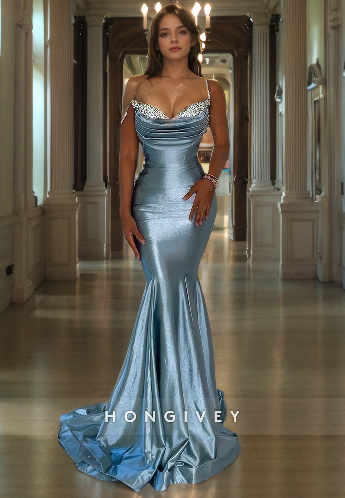 L1229 - Crystal Beaded Mermaid With Train Formal Evening Prom Party Dr L1229 - Crystal Beaded Mermaid With Train Formal Evening Prom Party Dr