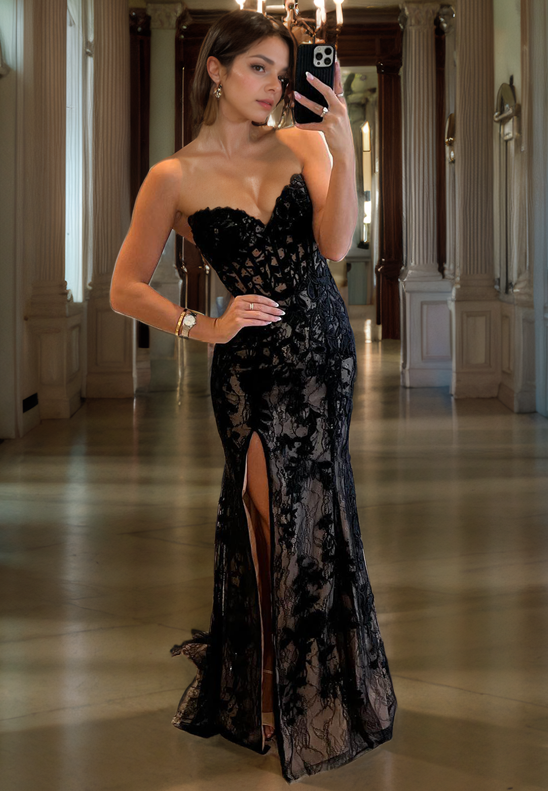 L1601 - Sexy Black Fitted Illusion V-Neck Sleeveless With Side Slit Pa L1601 - Sexy Black Fitted Illusion V-Neck Sleeveless With Side Slit Pa