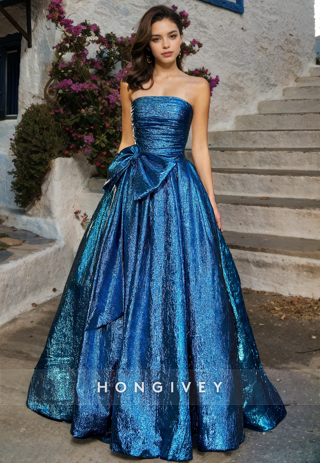 HONGIVEY Special Blue Prom Dress Strapless A-Line 2025 New Floor-Lengt HONGIVEY Special Blue Prom Dress Strapless A-Line 2025 New Floor-Lengt
