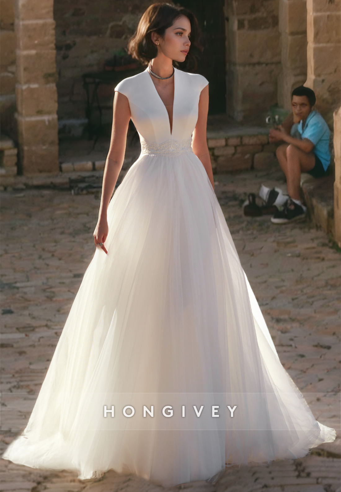 A-Line V-Neck Cap Sleeves Tulle Summer Beach Wedding Dress A-Line V-Neck Cap Sleeves Tulle Summer Beach Wedding Dress