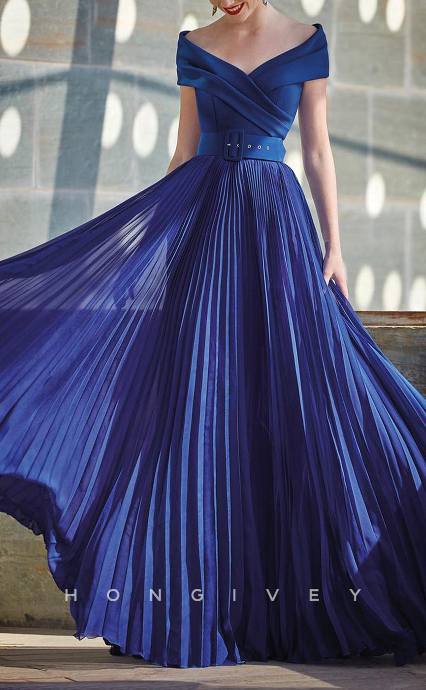 HM170 - Sexy Satin A-Line Off-Shoulder Empire Ruched Belt Floor-Length HM170 - Sexy Satin A-Line Off-Shoulder Empire Ruched Belt Floor-Length