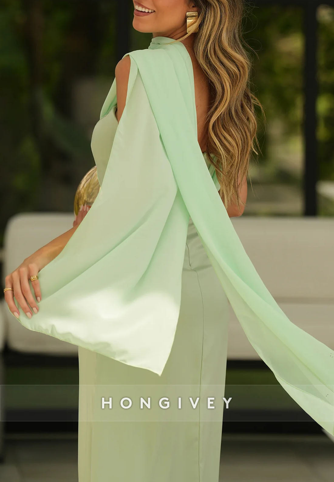 Side Slit Sheath Ankle-Length Mother of the Bride Dress Pleated Sleeveless Evening Gown