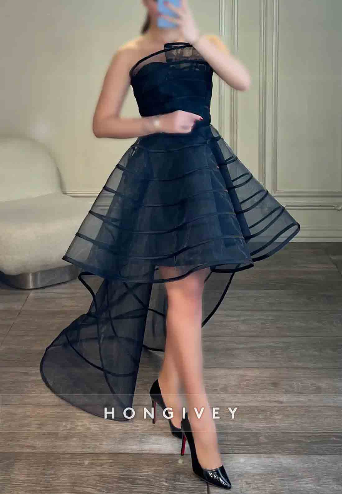 Asymmetrical Pleated Princess Strapless Organza Evening Gown Asymmetrical Pleated Princess Strapless Organza Evening Gown