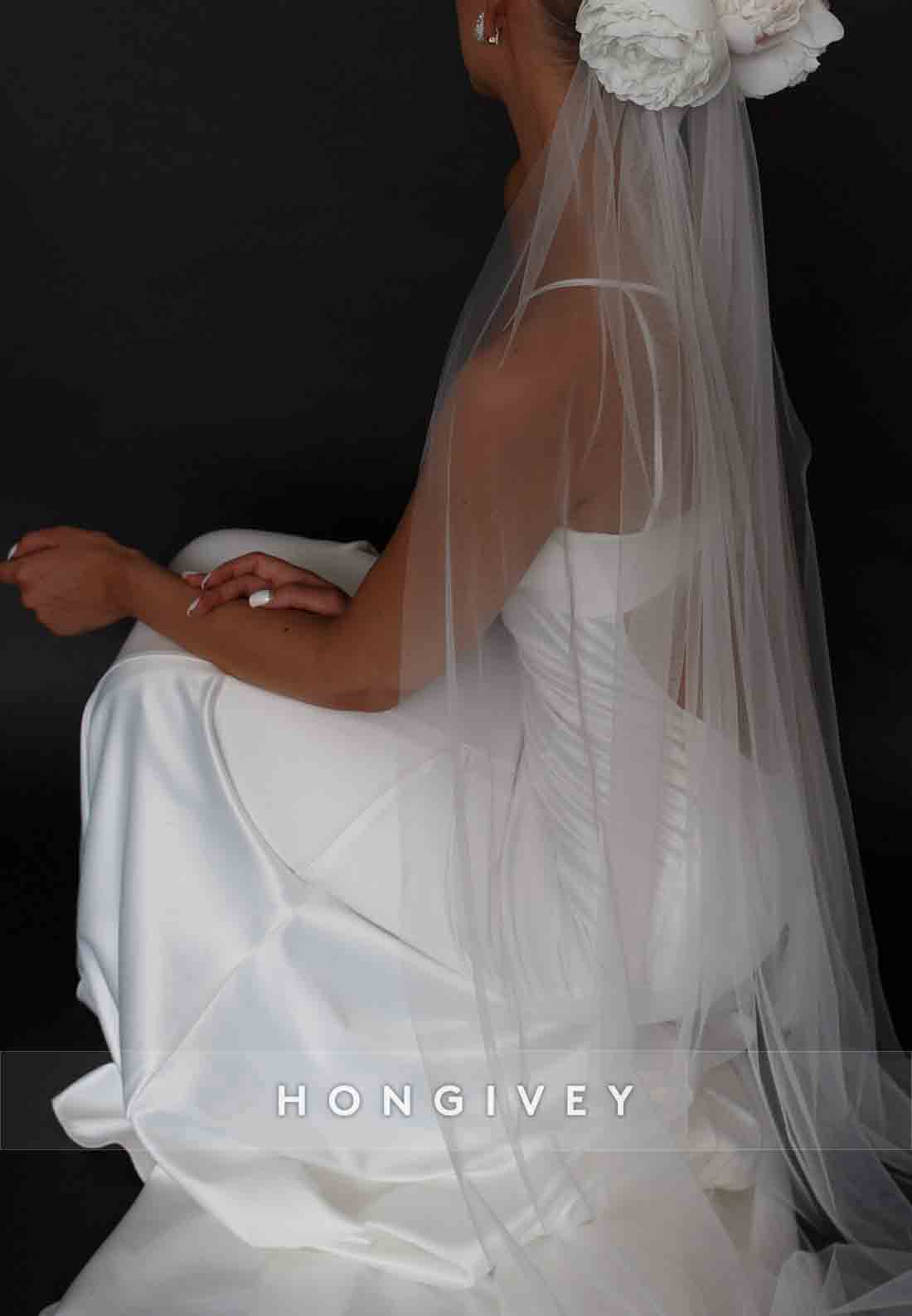 Tie Back Pleated Trumpet Spaghetti Straps Floor-Length Wedding Dresses