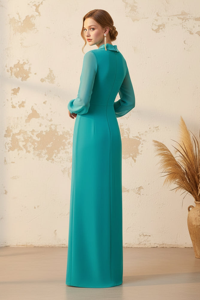 Long Dress V-Neck Button Mermaid Side Slit Evening Dress