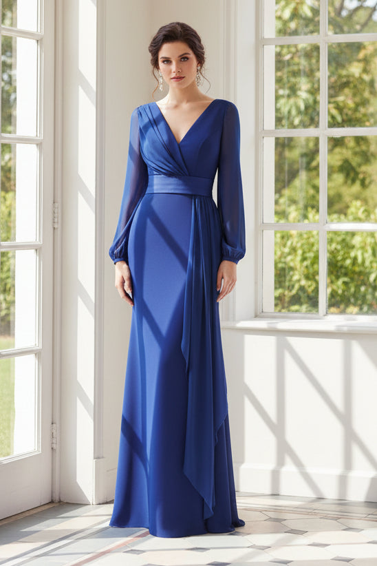 V-Neck Long Sleeve Mermaid Backless Evening Dress
