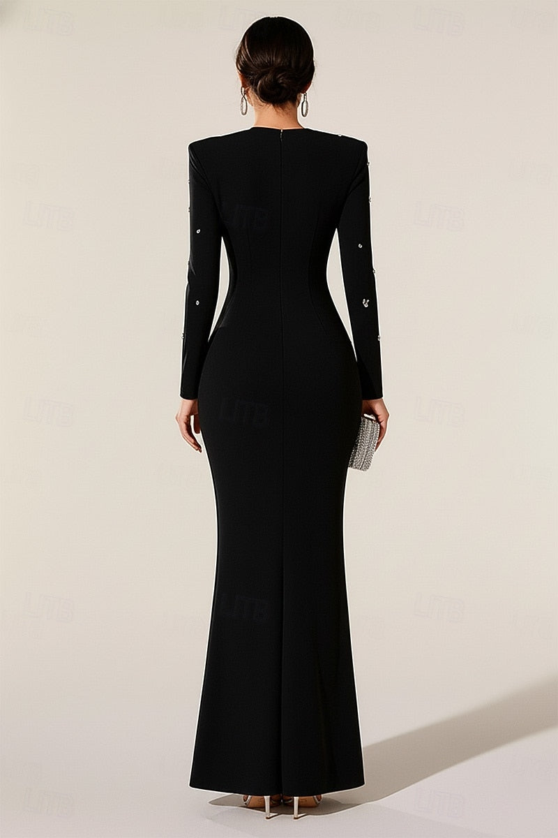 Long Sleeve Crew Neck Mermaid Floor Length Evening Gown with