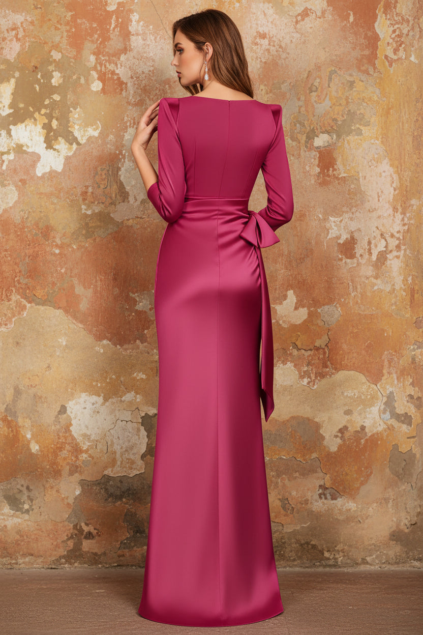 Scoop 3/4 Length Sleeves Floor-Length Mother of the Bride Dresses with Bow