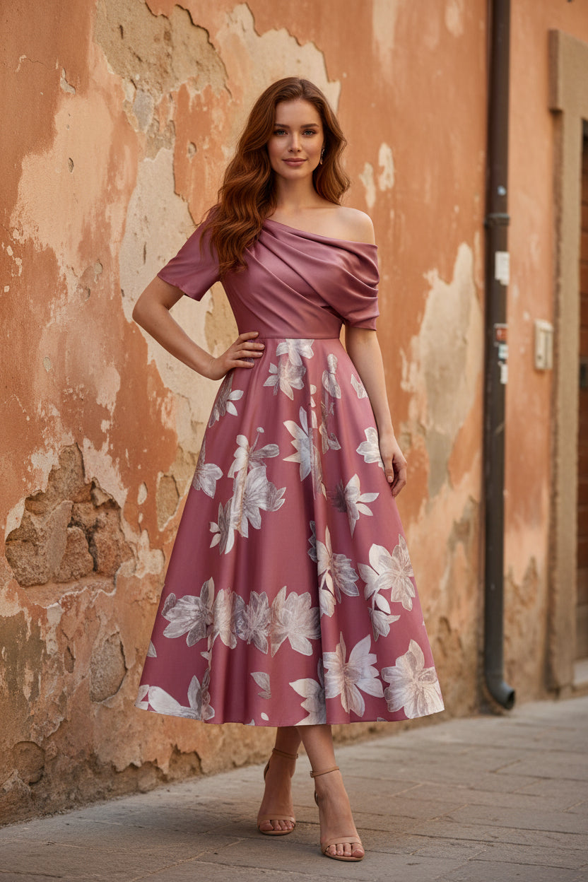 A-Line/Princess One-shoulder Printed Flower Mother of the Bride Dresses