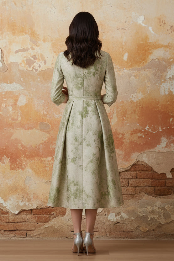 V-Neck Satin Mother of the Bride Dresses 3/4 Sleeves Tea-Length Floral Belt