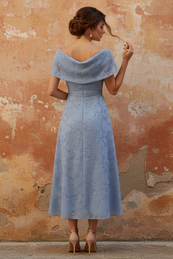 Off-the-Shoulder Chiffon Mother of the Bride Dresses Lace Ankle-Length Short Sleeves