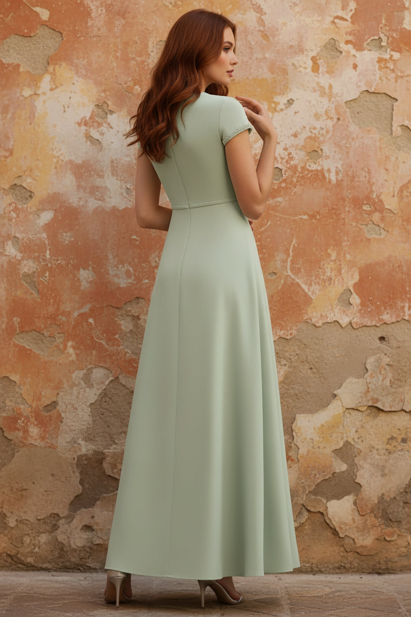 Scoop Satin Mother of the Bride Dresses Ankle-Length Short Sleeves Beading