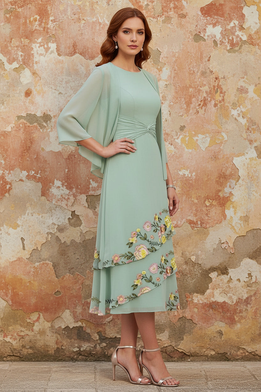 2 Pieces Chiffon Mother of the Bride Dresses with Jacket Tea-Length 3