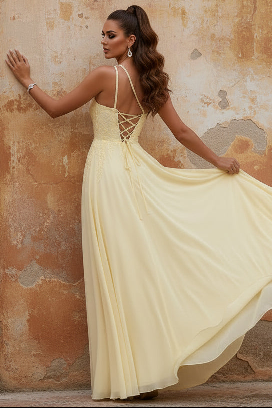 One-Shoulder Chiffon Prom Dresses Lace Beading Floor-Length Sleeveless Sweep Formal Dresses