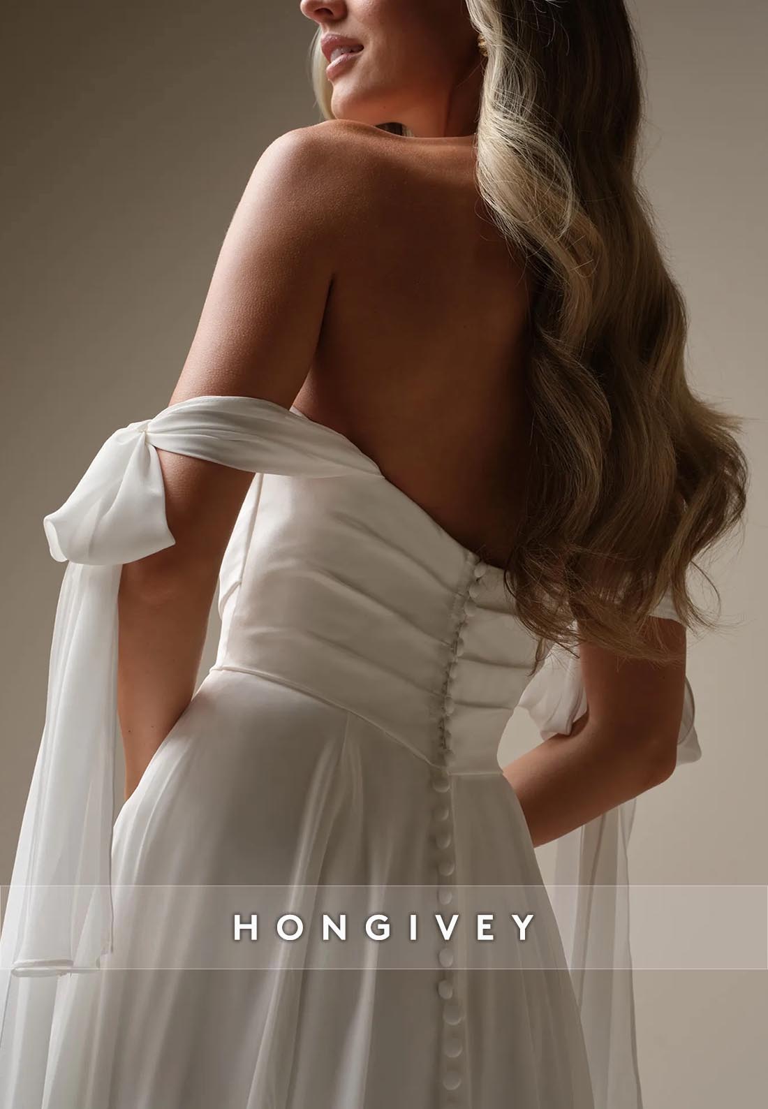 Low Back A-line Chapel Train Sweetheart Side Slit Straps Pleated Beach Wedding Dresses