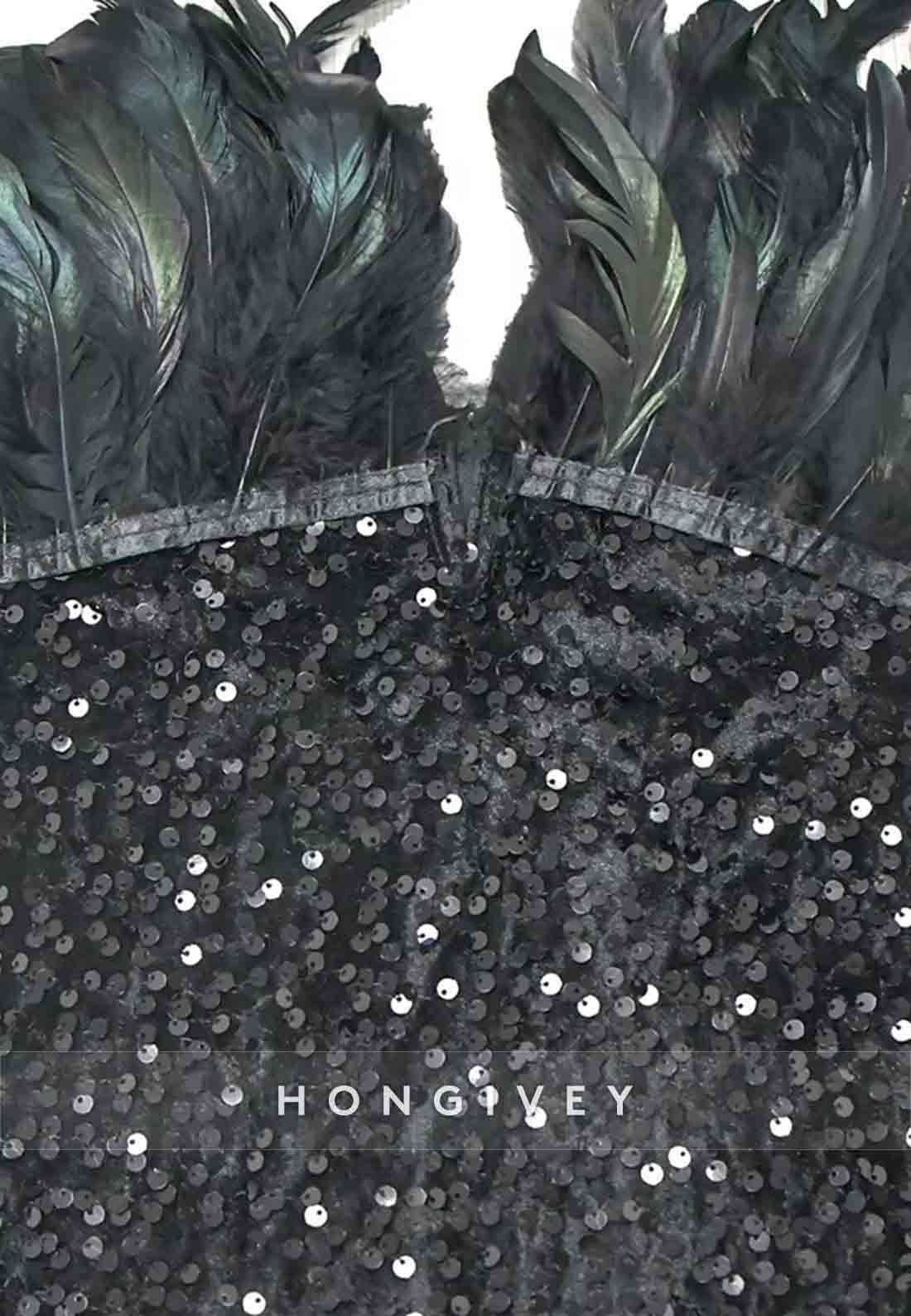 Low V-Neck Strapless Feather Sheath Sleeveless Glitter Mini Homecoming Dresses