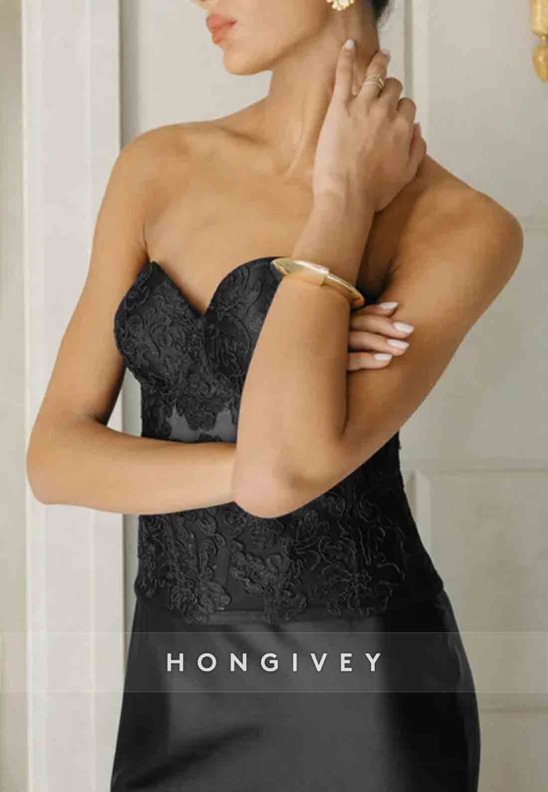 Trumpet Lace Formal Dresses Sweetheart Strapless Elastic Satin Evening Gown