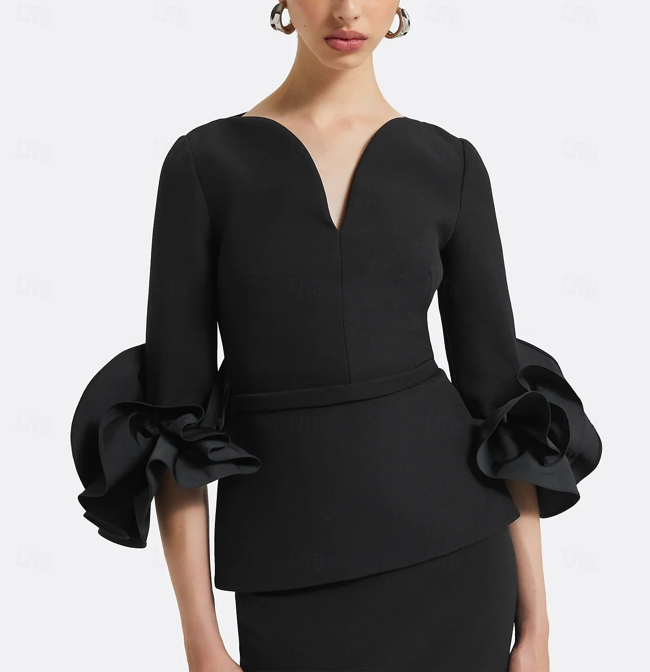 V-Neck Ruffle 3/4 Sleeve Mermaid Evening Gown Mother of the Bride Dress